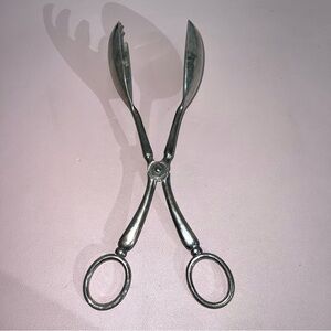 Vintage EP Silver Plated Zinc Alloy Salad‎ Scissor Tongs 10.5"Long Heavy Duty